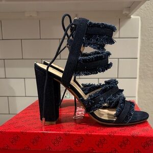 Guess Dark Blue Frayed Denim Heels